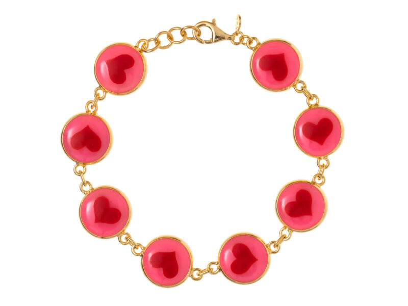 Pulseira Heart Max - Coração Vermelhos Fundo Rosa